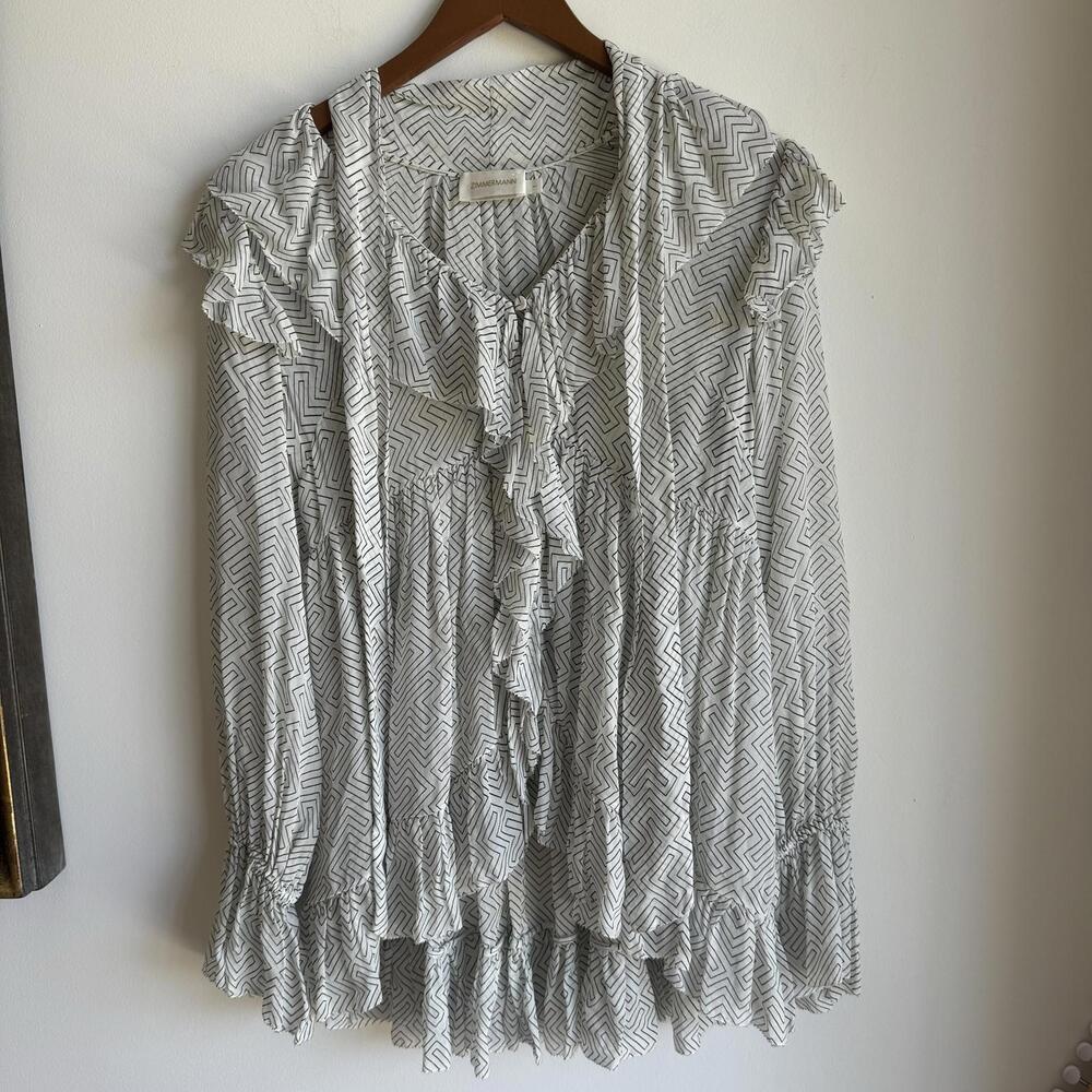Zimmermann Elegant Ruffle Tunic Blouse Size 1 US Size 6 - Picture 3 of 9